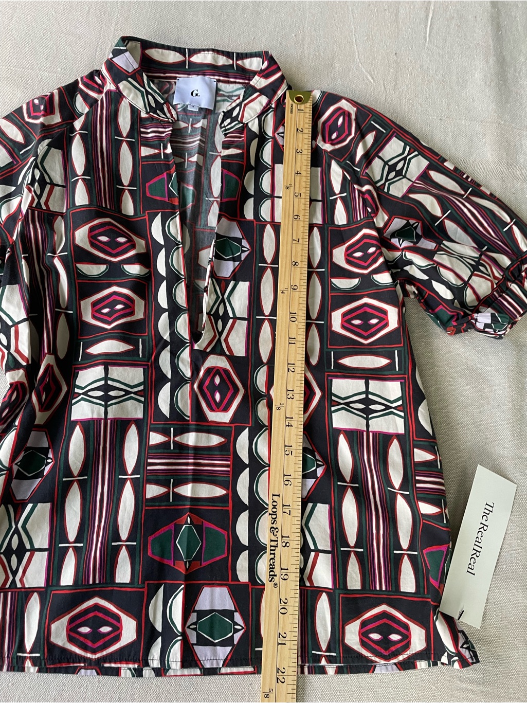 G Label By Goop Geometric Print Short Sleeve Button Up Top Shirt Blouse — image 8 of 8